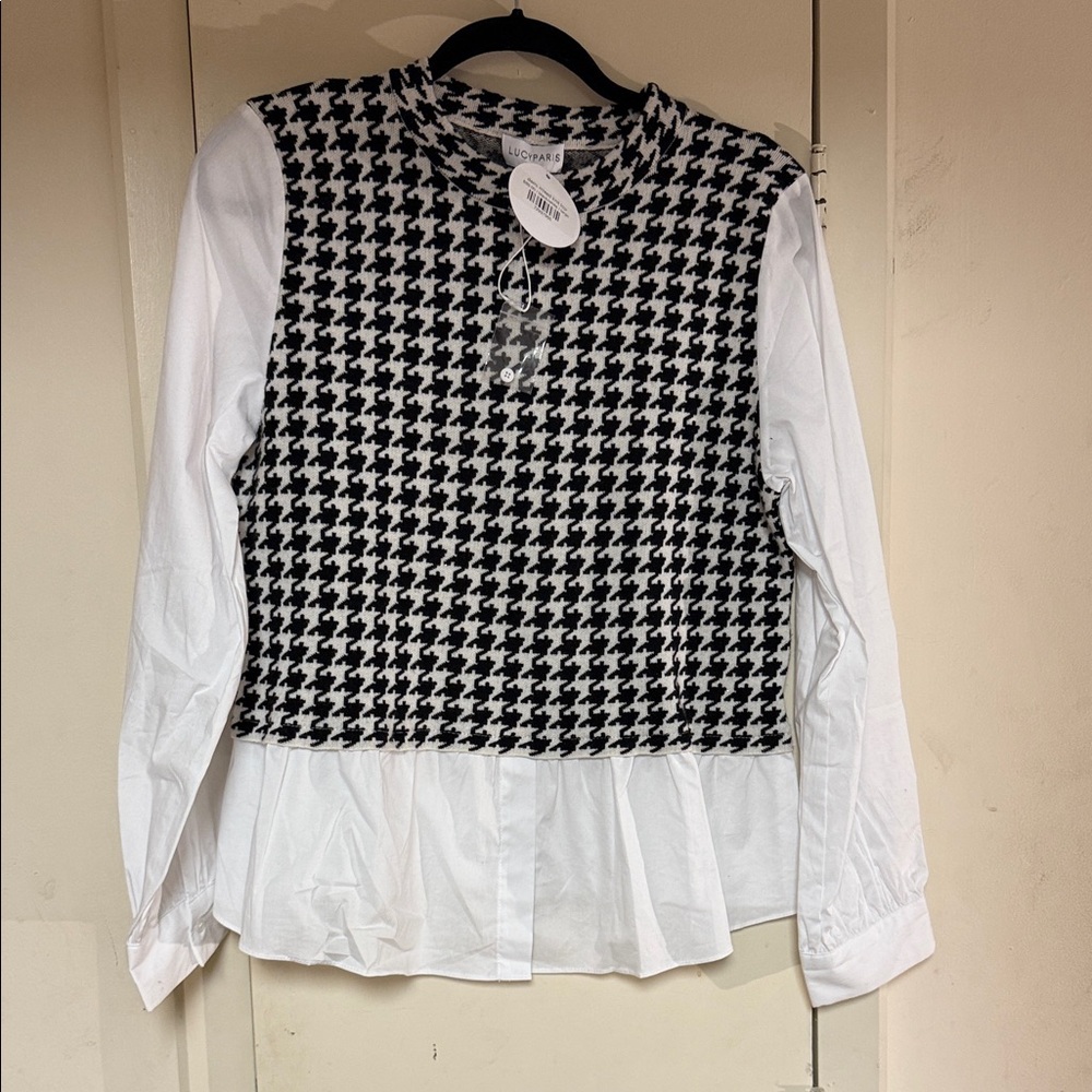 Lucy Paris Black and White Houndstooth Blouse